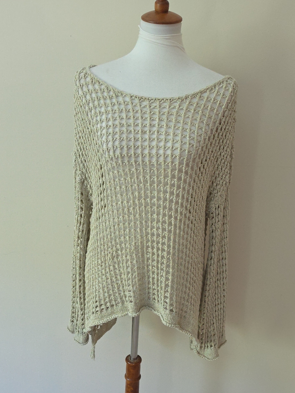POL Light Tan Open-Knit Boatneck Sweater